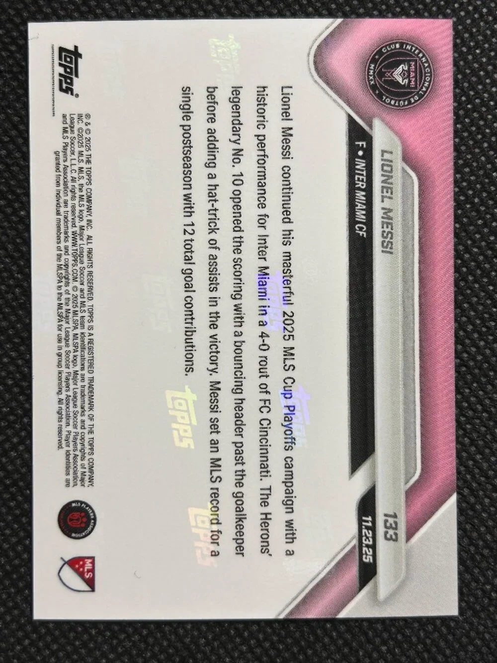 LIONEL MESSI 2025 Topps Now MLS #133 4-Goal Contribution Makes Playoff History